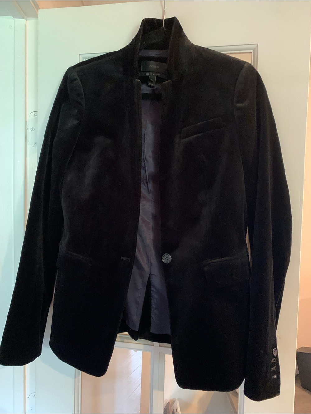J Crew black cotton velvet Regent blazer, 4 Tall